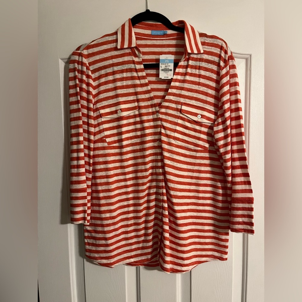 NWT J.McLaughlin Striped Button Down Blouse - Large